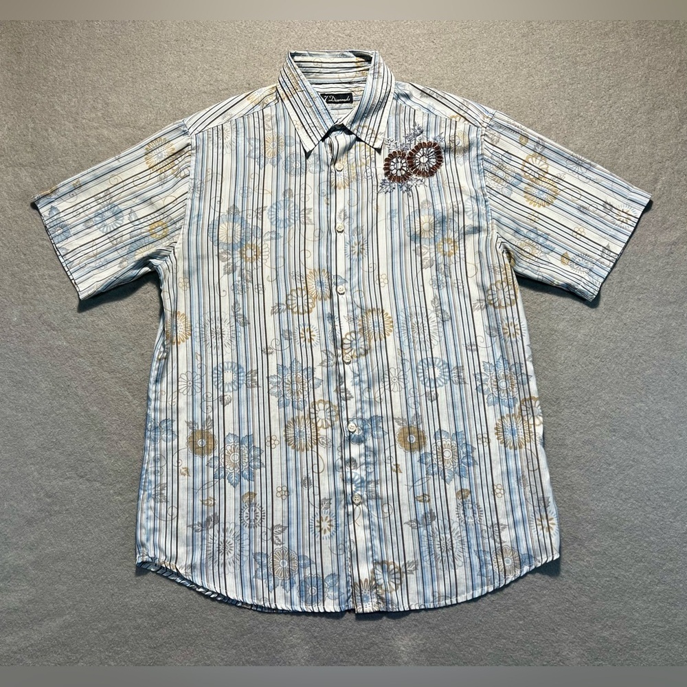 7 Diamonds Men’s Button-Down Shirt XL Floral Stripe Short Sleeve